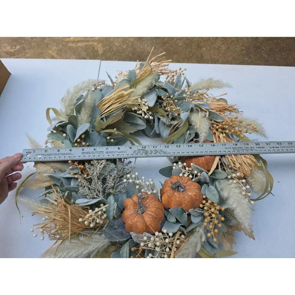 Fall Pumpkin Wreath: Boho Pampas Grass, Neutral Autumn Decor 20